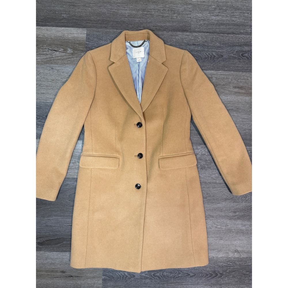 J.Crew Womens Camel Tan Wool Blend Notch Lapel 3-Button Topcoat Jacket Size 2 - Picture 2 of 12